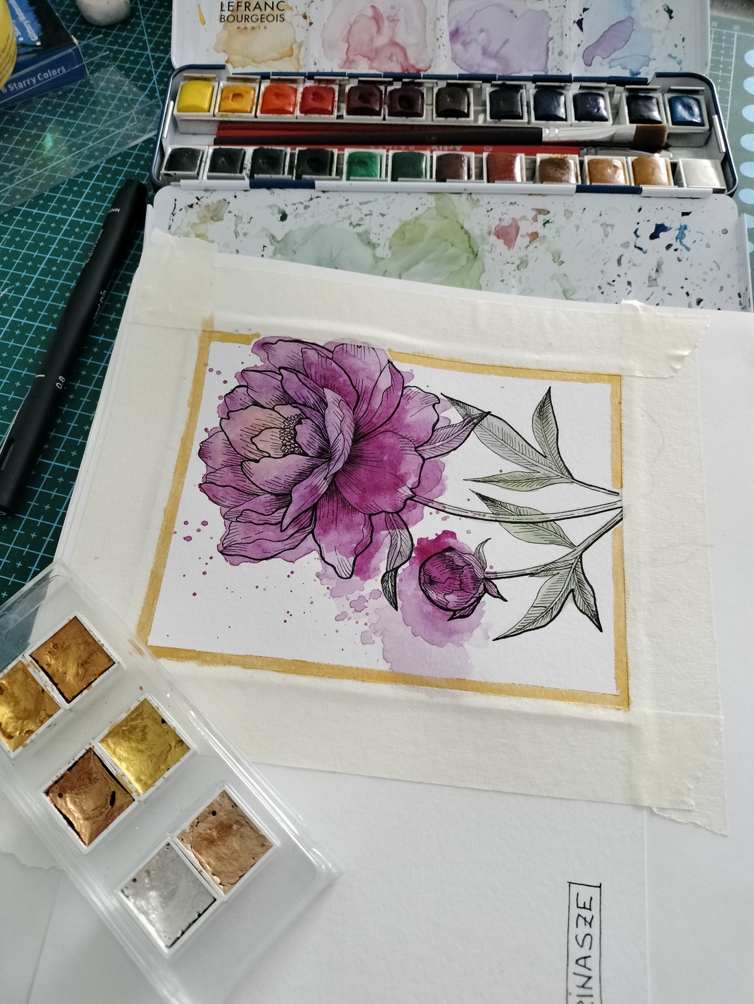 Felicitare pictata manual cu bujor - arte vizuale și accesorii  - picturi - acuarele picturi - Artynos.ro