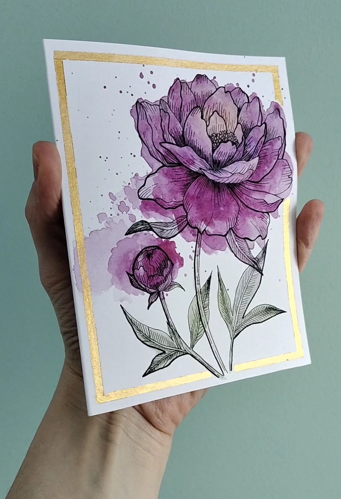 Felicitare pictata manual cu bujor - arte vizuale și accesorii  - picturi - acuarele picturi - Artynos.ro