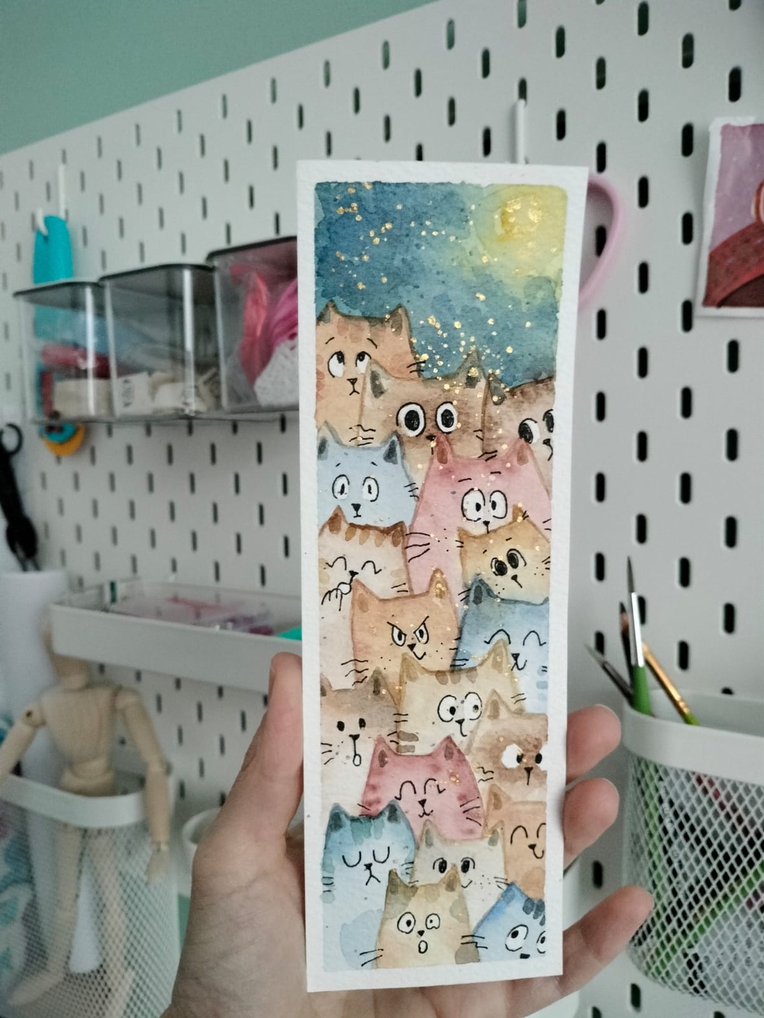 Semn de carte pictat manual cu pisici - arte vizuale și accesorii  - picturi - acuarele picturi - Artynos.ro