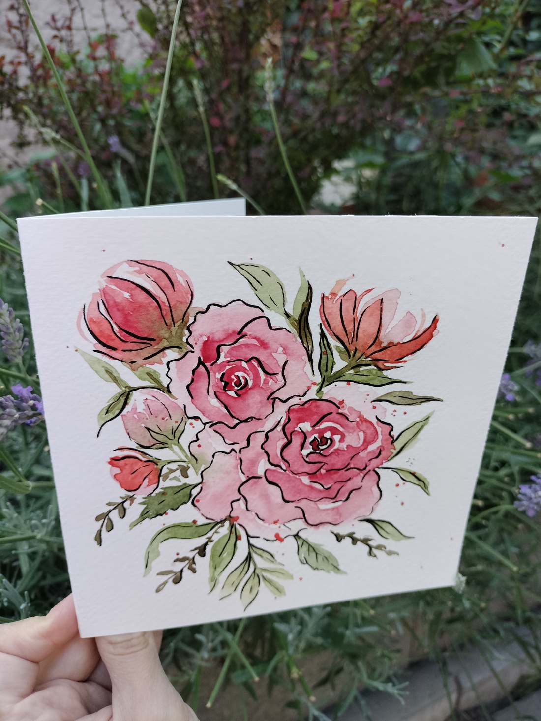Felicitare pictata manual - trandafiri - casă & stil de viață - produse de papetărie - invitații, felicitări - Artynos.ro