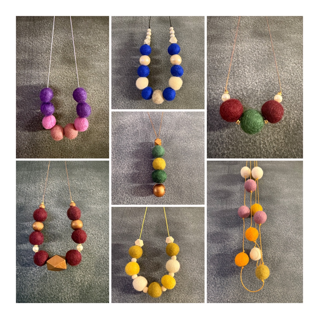 Colier bile lână împâslită  - bijuterii - coliere - coliere brodate - Artynos.ro