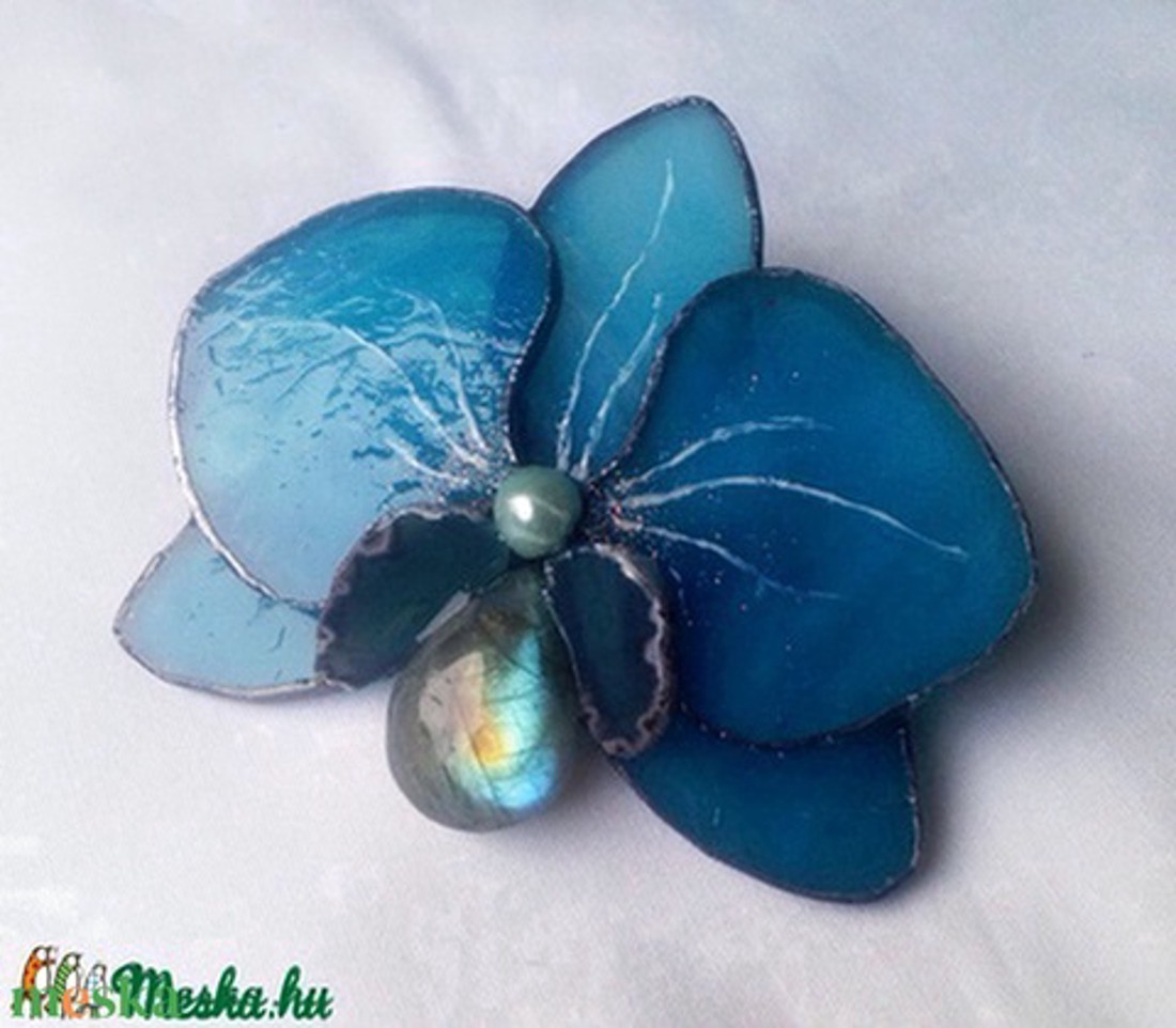 Clemă franceză pentru păr: orhidee albastră - îmbrăcăminte și modă - accesorii păr - clemă de păr și ac de păr - Artynos.ro
