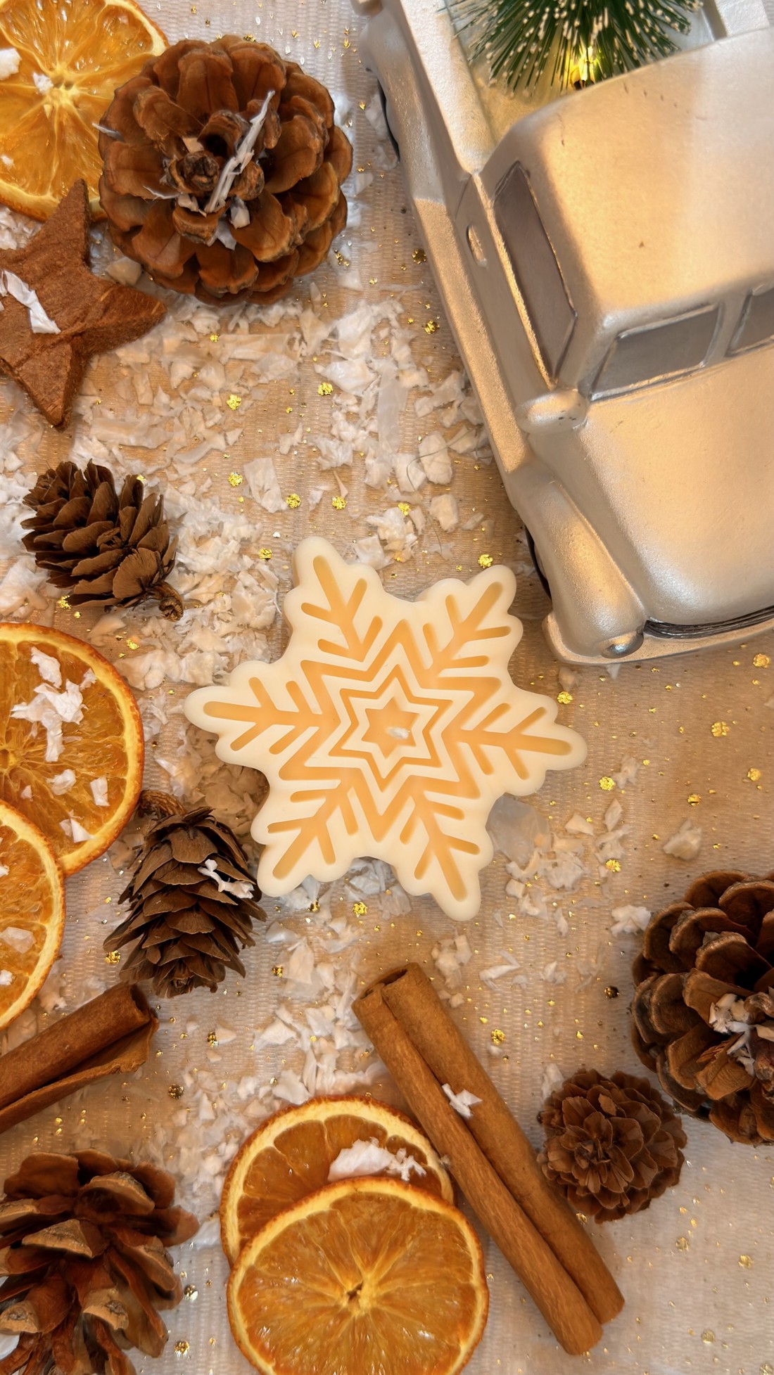 Lumânare din ceară de soia în formă de fulg de nea - crăciun - decorațiuni de crăciun de casă - lumânări parfumate de crăciun - Artynos.ro