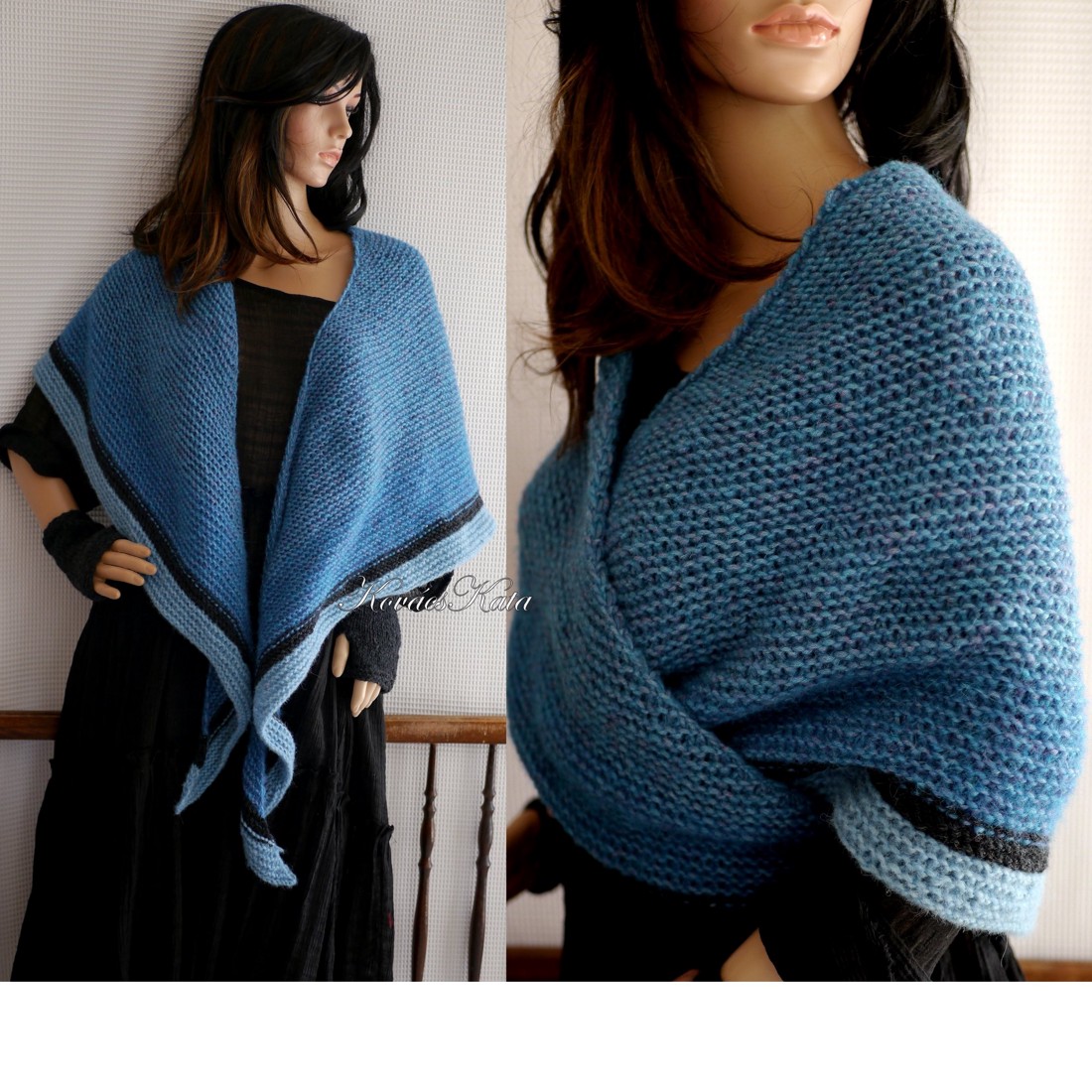 CLAIRE - șal exclusiv tricotat manual / albastru păun - îmbrăcăminte și modă - eșarfe, pălării, fularuri - șaluri - Artynos.ro