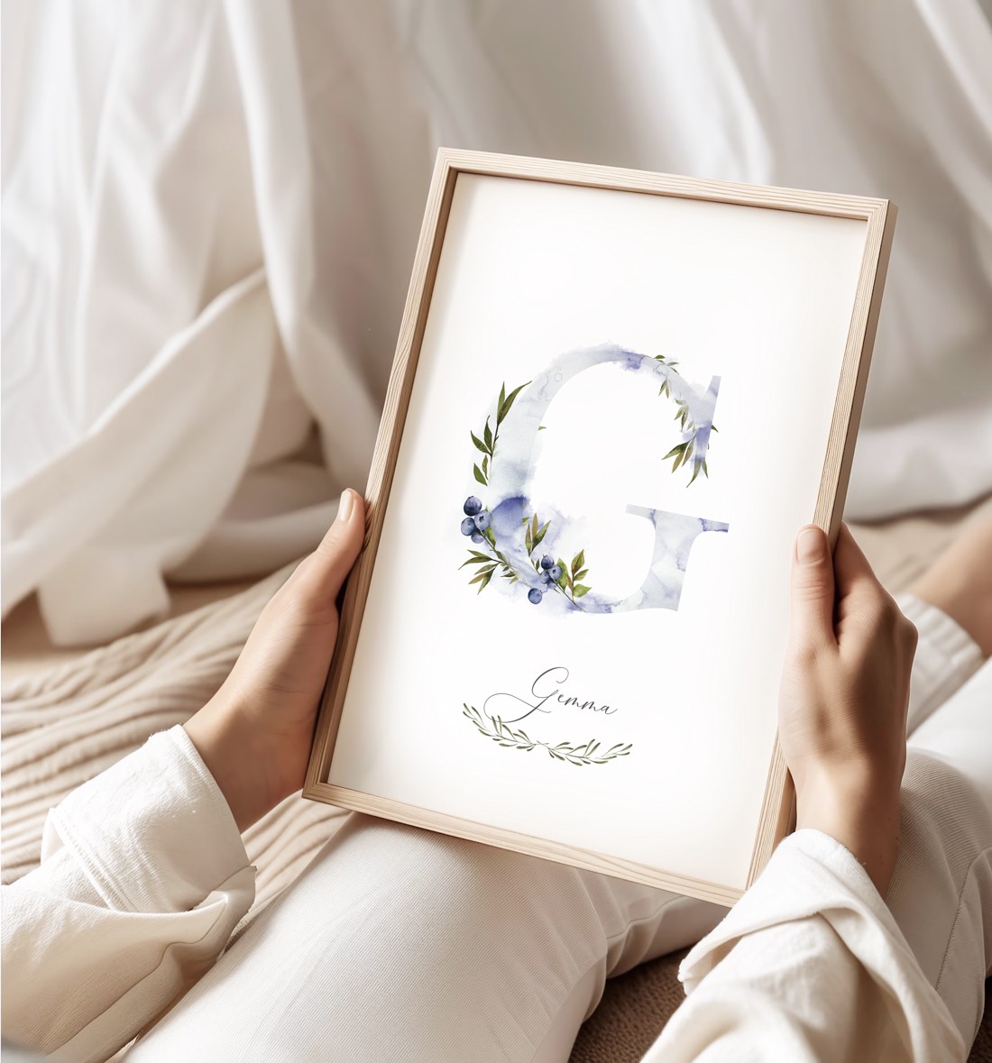 litera G, monogramă, imagine onomastică, decorare, acuarelă artă de perete, personalizată -  - Artynos.ro