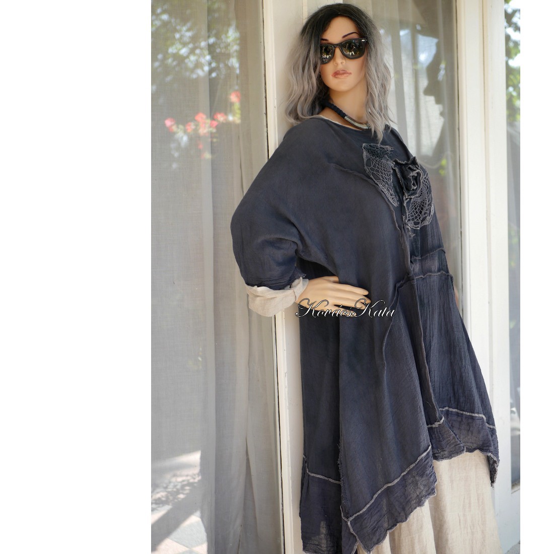 SHABBY ROSE - tunică artsy cu aplicații / antracit - îmbrăcăminte și modă - haine damă - tunică - Artynos.ro