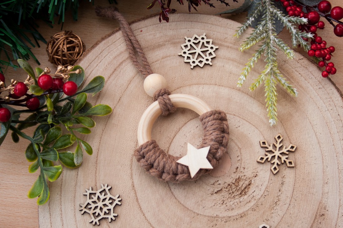 Macrame hoop ornament de Crăciun - Brown stea -  - Artynos.ro