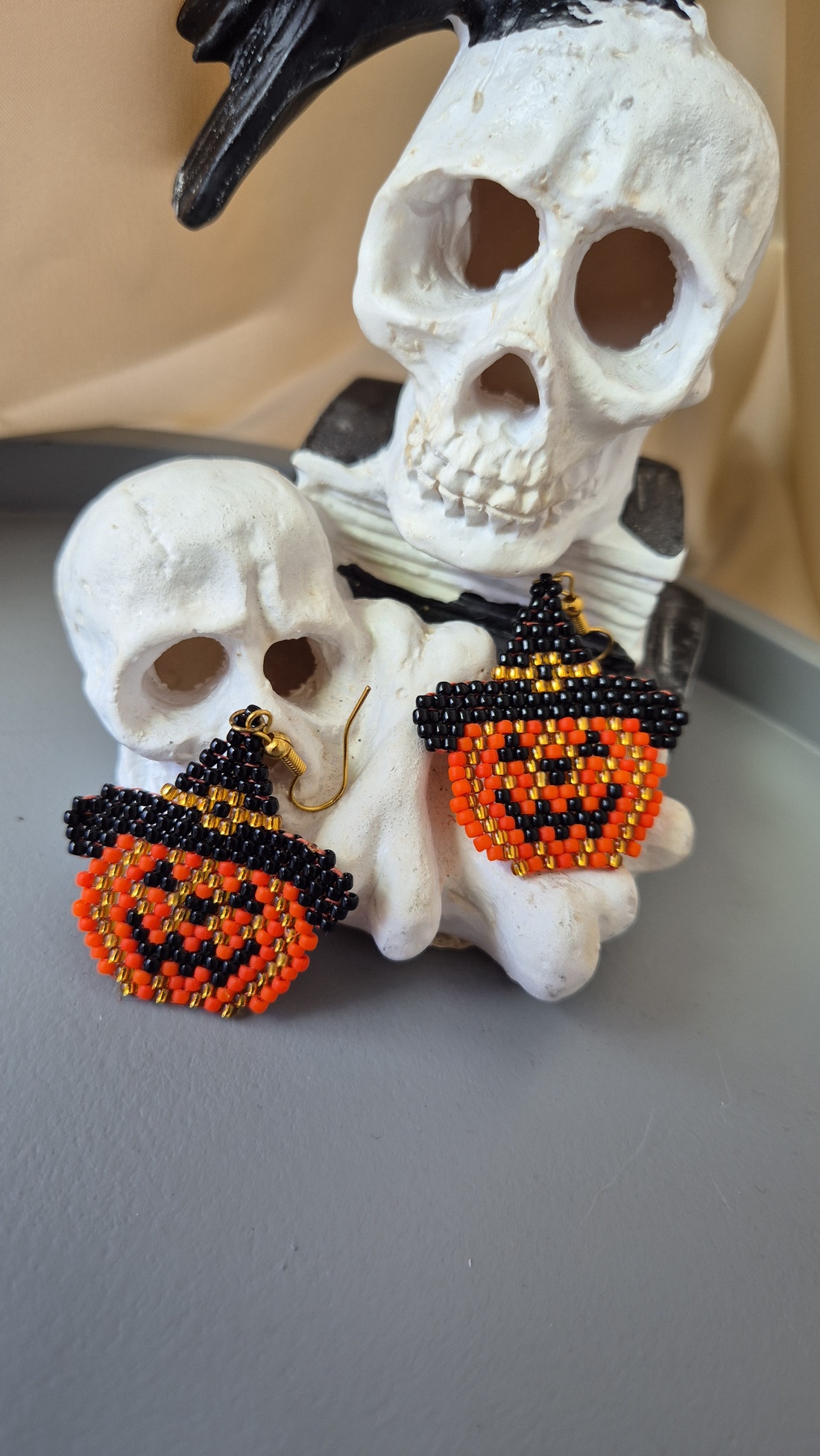 Cercei Dovleac Halloween  - bijuterii - cercei - cercei din mărgele - Artynos.ro