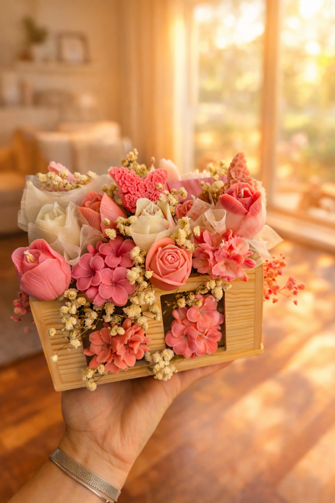 Aranjament flori in casuta de lemn  - casă & stil de viață - decorațiuni de casă - accesorii florale - cutii cu flori - Artynos.ro