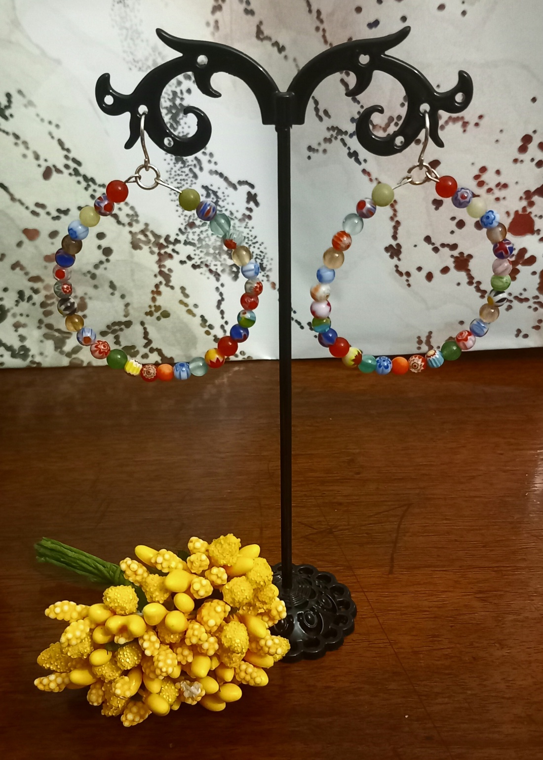 Cercei handmade cu millefiori, pietre semipretioase si argint - bijuterii - cercei - cercei cerc - Artynos.ro Cercei handmade cu millefiori, pietre semipretioase si argint - bijuterii - cercei - cercei cerc - Artynos.ro