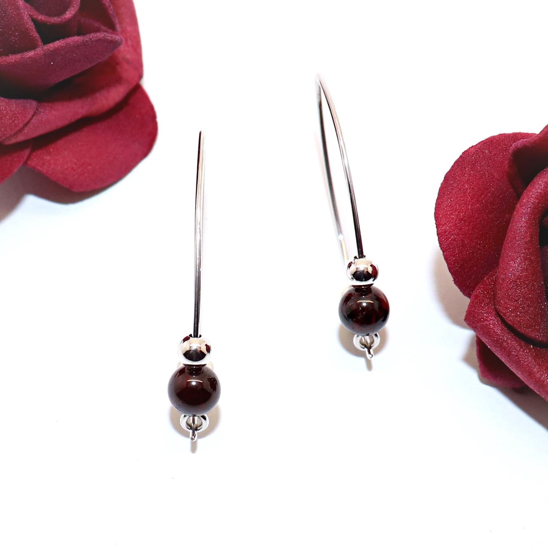 Pereche de cercei de damă din argint cu pietre de granat (EF.024) - bijuterii - cercei - cercei din argint - Artynos.ro