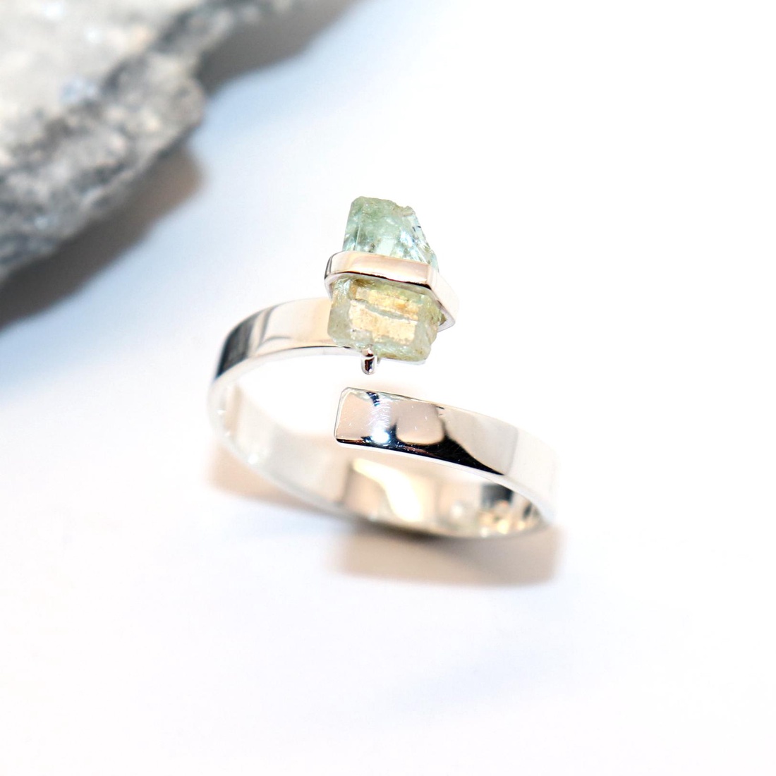 Beryl, inel de damă din argint, mărimea 56, reglabil (EGY.194) - bijuterii - inele - inele din argint - Artynos.ro