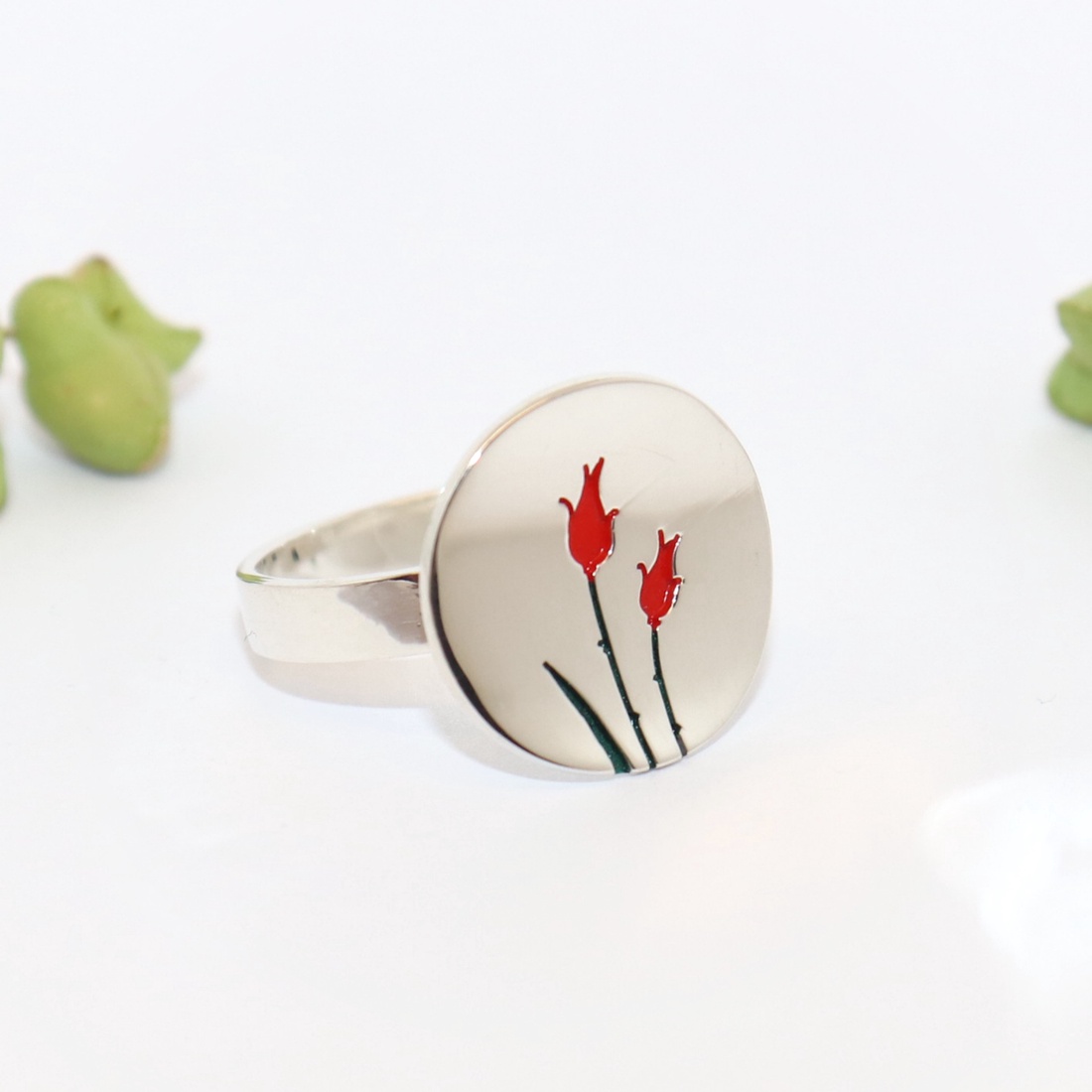 Inel de damă din argint cu trandafir roșu, rotund, mărimea 60, reglabil (EGY.235) - bijuterii - inele - inele statement - Artynos.ro