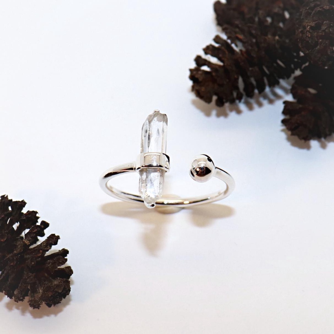 Inel de damă din cristal de stâncă, argint, mărimea 58, reglabil (EGY.282) - bijuterii - inele - inele din argint - Artynos.ro
