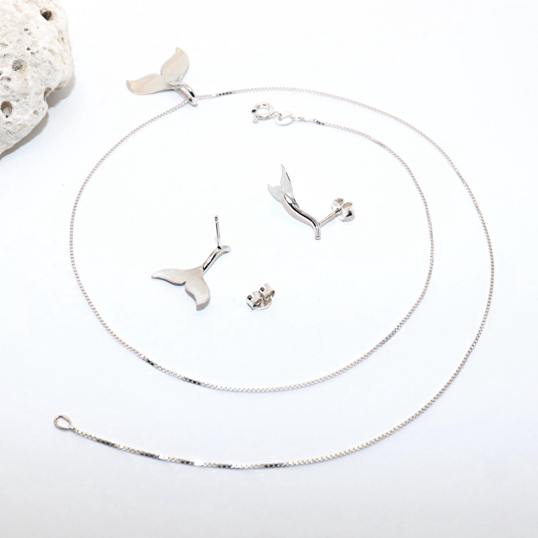 Set argintiu pentru femei cu aripioare de delfin (ESZ.014) - bijuterii - seturi de bijuterii - Artynos.ro