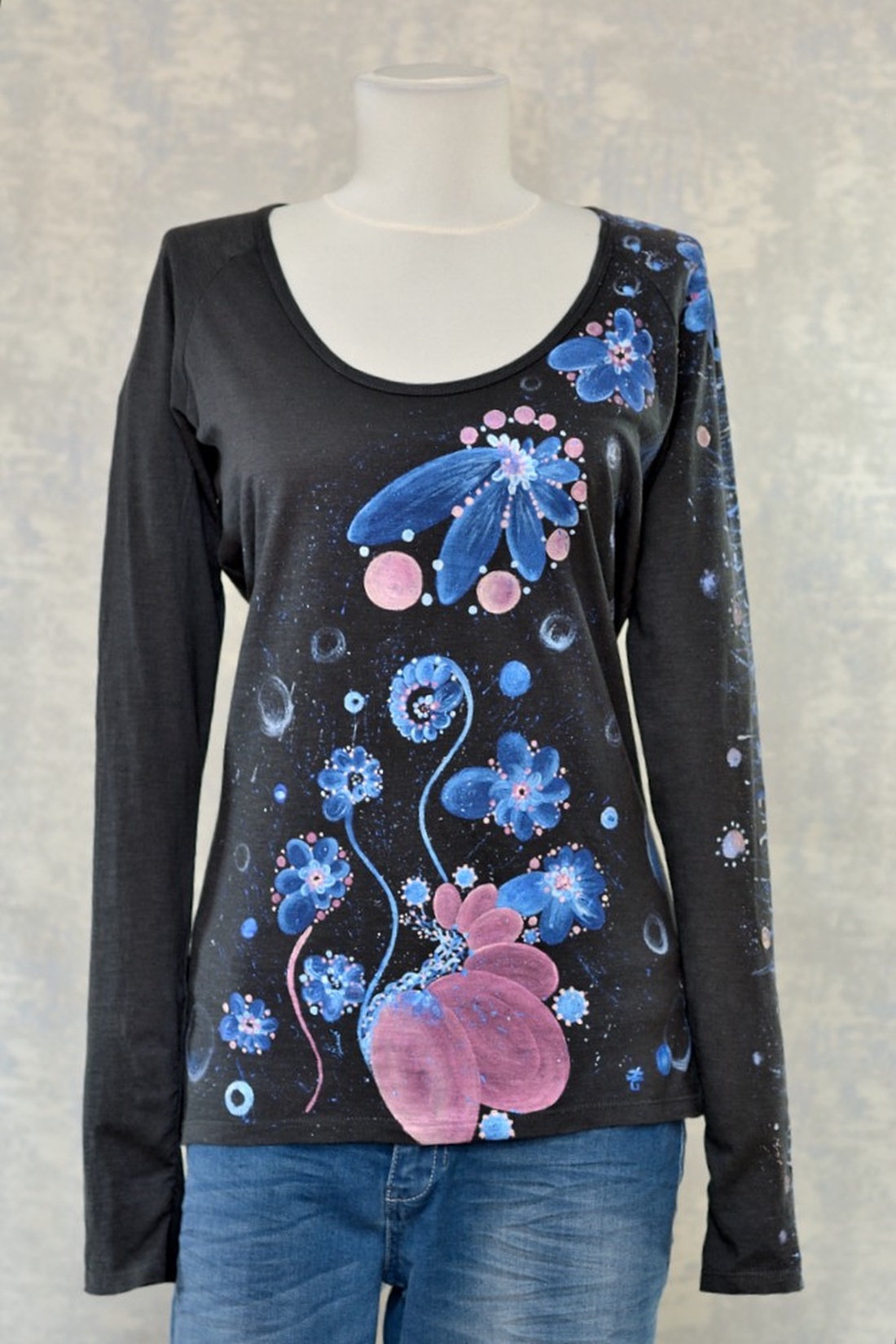 Bluză cu pictură abstractă, unicat - îmbrăcăminte și modă - haine damă - bluze damă - Artynos.ro