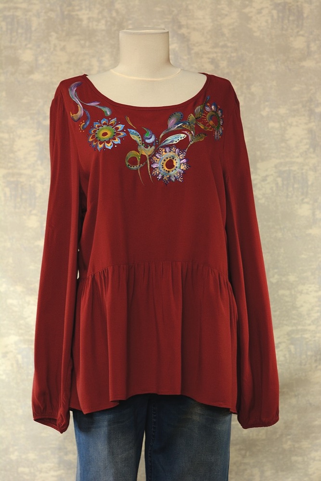 Bluză cu pictură florală, unicat - îmbrăcăminte și modă - haine damă - bluze damă - Artynos.ro