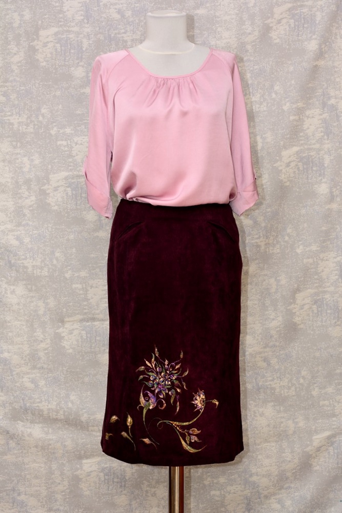 Fustă cu pictură florală, unicat - îmbrăcăminte și modă - haine damă - fustă damă - Artynos.ro