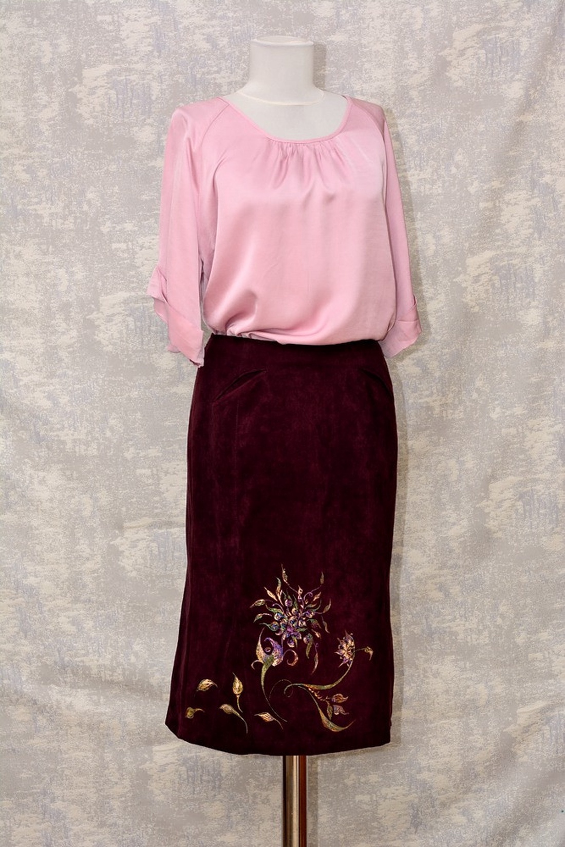 Fustă cu pictură florală, unicat - îmbrăcăminte și modă - haine damă - fustă damă - Artynos.ro