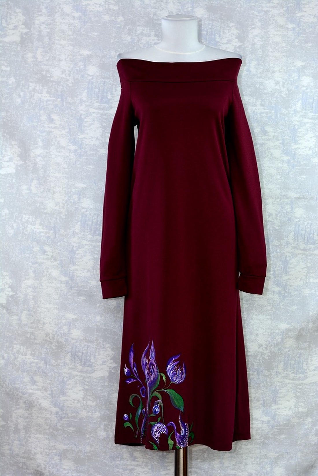 Rochie cu pictură florlală, unicat - îmbrăcăminte și modă - haine damă - rochie, dintr-o bucată - Artynos.ro