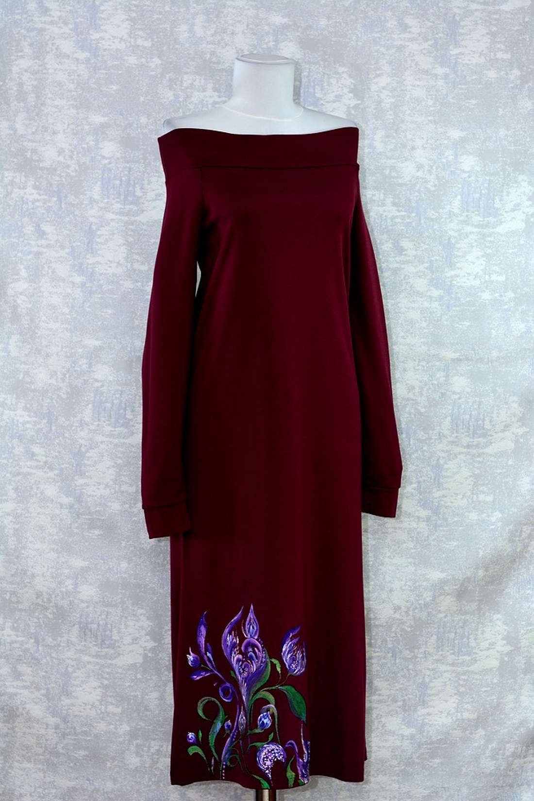 Rochie cu pictură florlală, unicat - îmbrăcăminte și modă - haine damă - rochie, dintr-o bucată - Artynos.ro