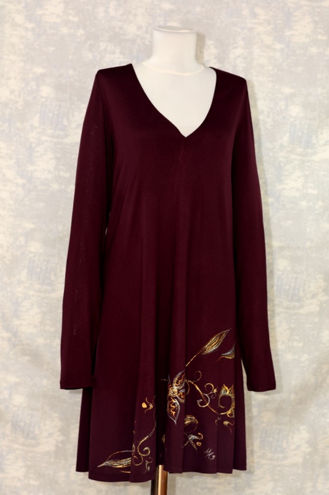 Rochie cu pictură florlală, unicat - îmbrăcăminte și modă - haine damă - rochie, dintr-o bucată - Artynos.ro