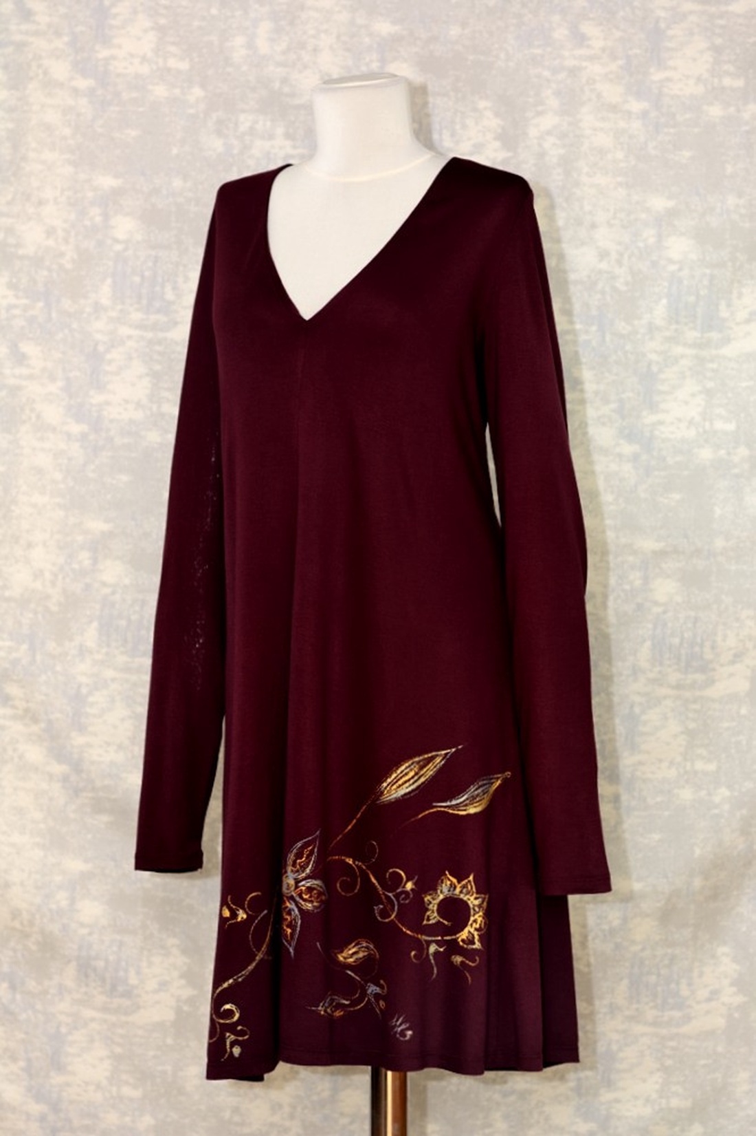 Rochie cu pictură florlală, unicat - îmbrăcăminte și modă - haine damă - rochie, dintr-o bucată - Artynos.ro