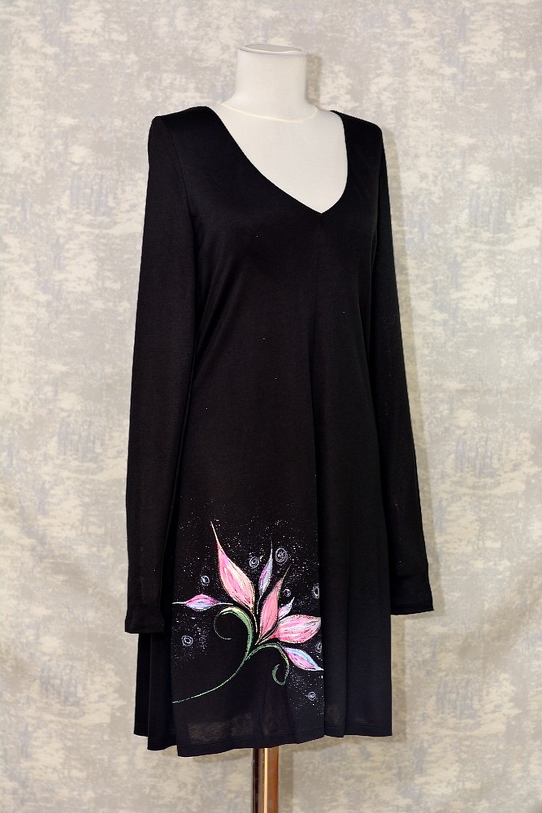 Rochie cu pictură florlală, unicat - îmbrăcăminte și modă - haine damă - rochie, dintr-o bucată - Artynos.ro