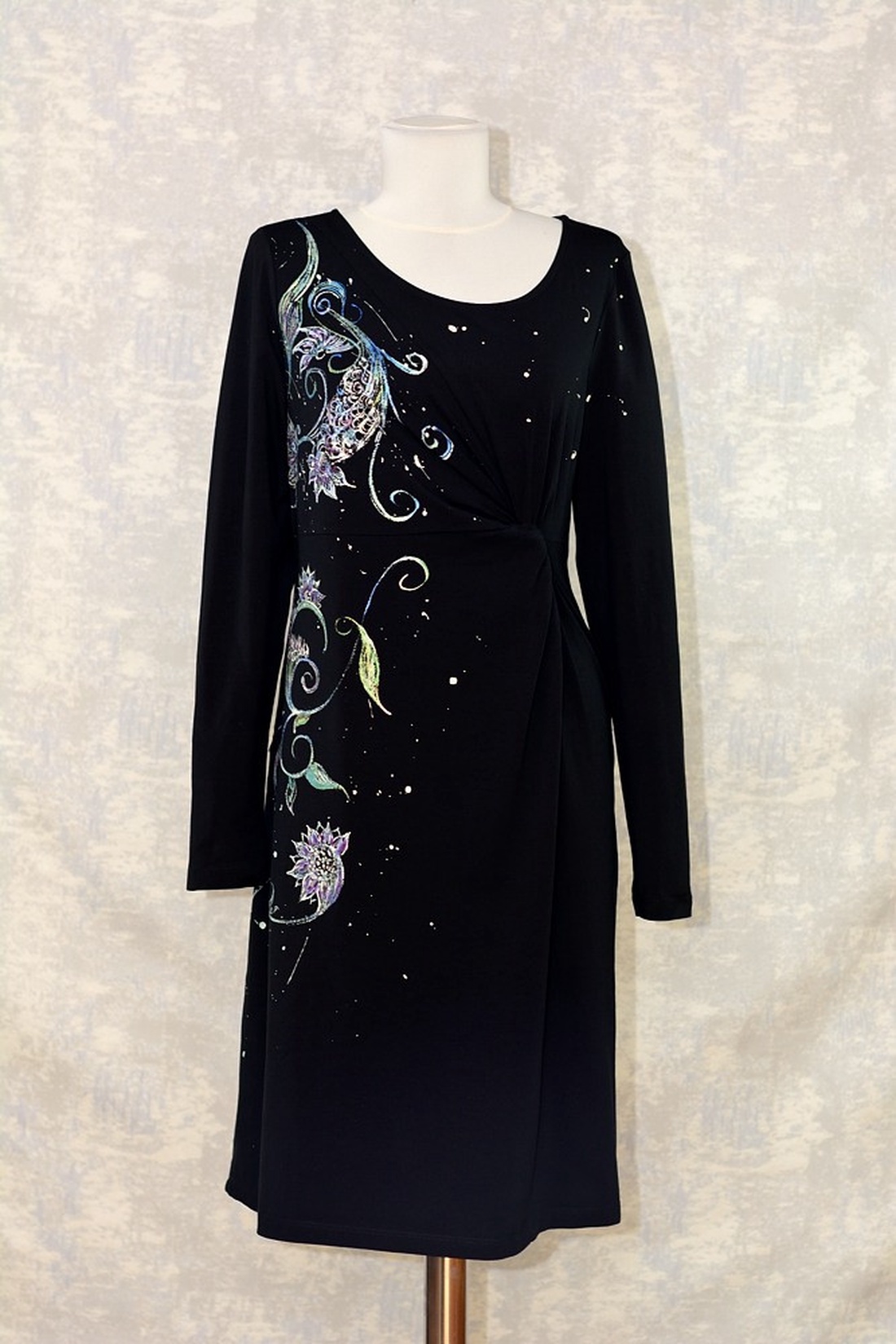 Rochie cu pictură florlală, unicat - îmbrăcăminte și modă - haine damă - rochie, dintr-o bucată - Artynos.ro