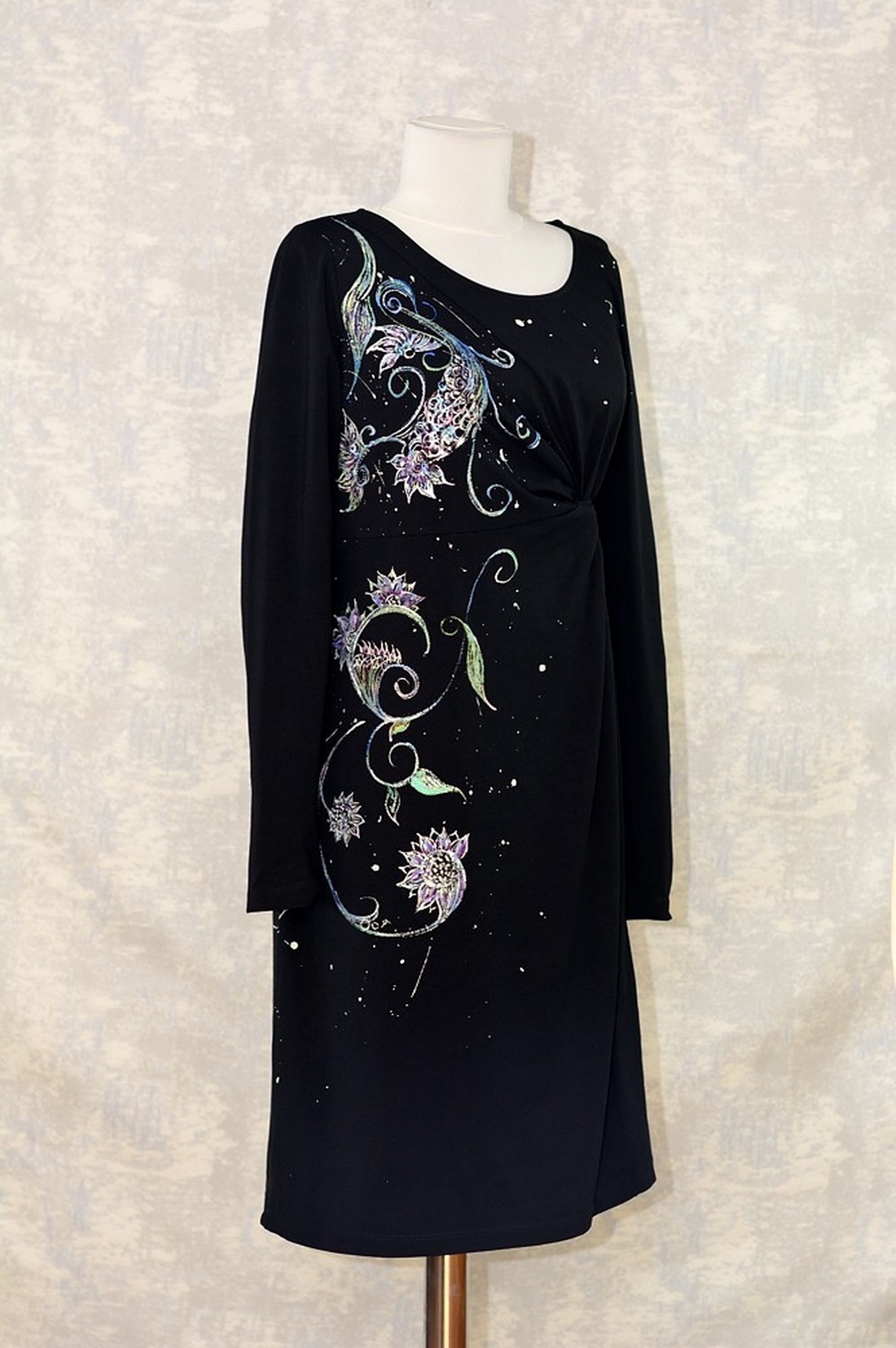 Rochie cu pictură florlală, unicat - îmbrăcăminte și modă - haine damă - rochie, dintr-o bucată - Artynos.ro