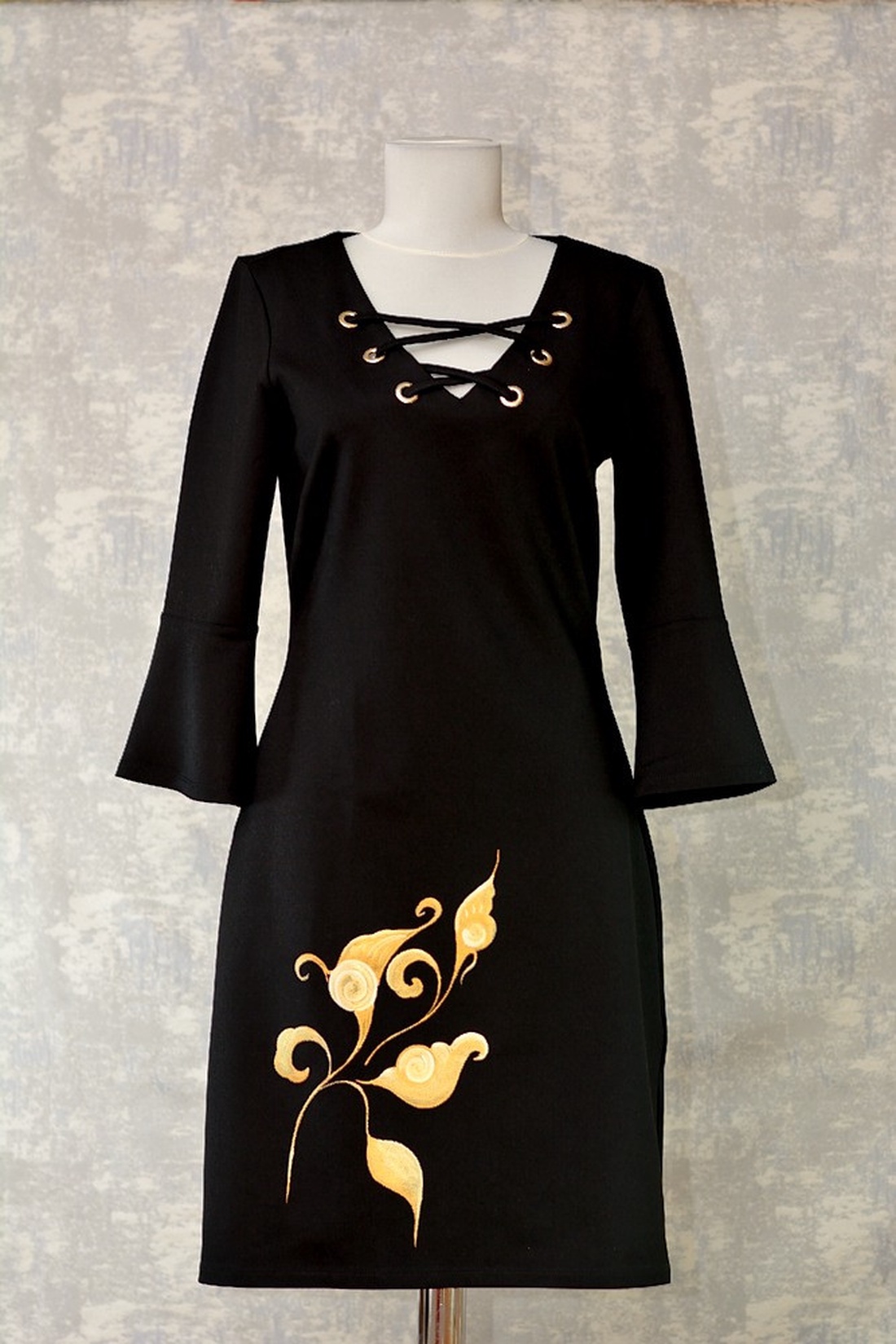 Rochie cu pictură florlală, unicat - îmbrăcăminte și modă - haine damă - rochie, dintr-o bucată - Artynos.ro