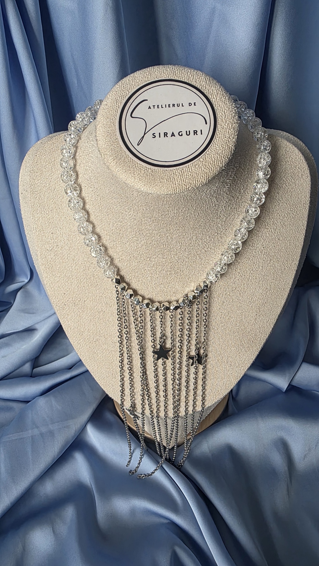 Colier din mărgele de cuarț spart și accesorii din oțel inoxidabil. - bijuterii - coliere - coliere din mărgele - Artynos.ro