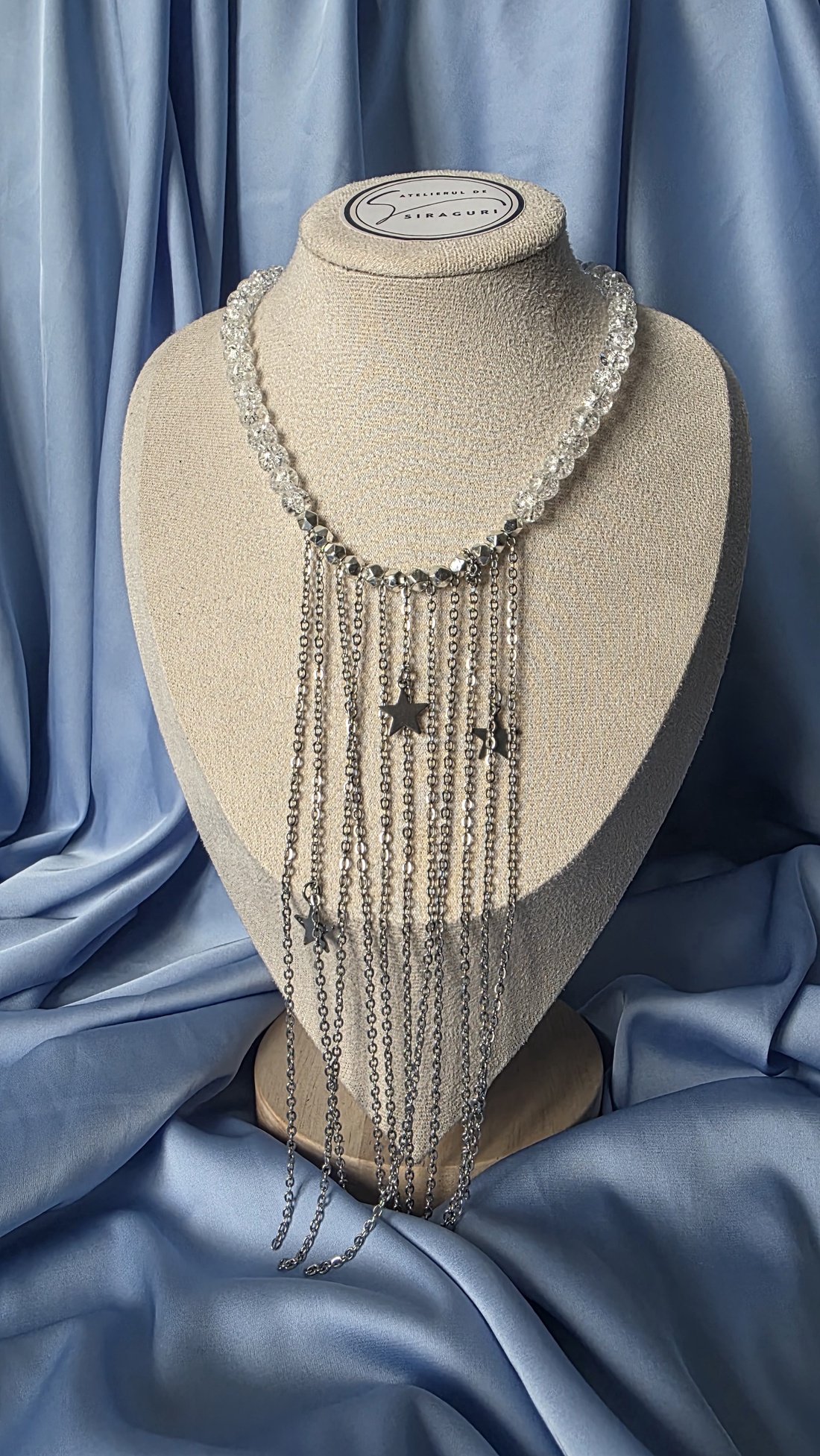 Colier din mărgele de cuarț spart și accesorii din oțel inoxidabil. - bijuterii - coliere - coliere din mărgele - Artynos.ro