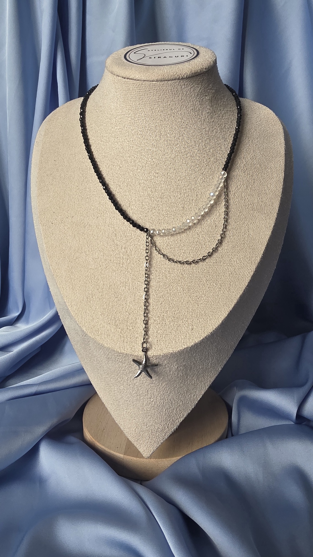 Colier din mărgele negre și transparente cu lanț din oțel inoxidabil - bijuterii - coliere - coliere din mărgele - Artynos.ro