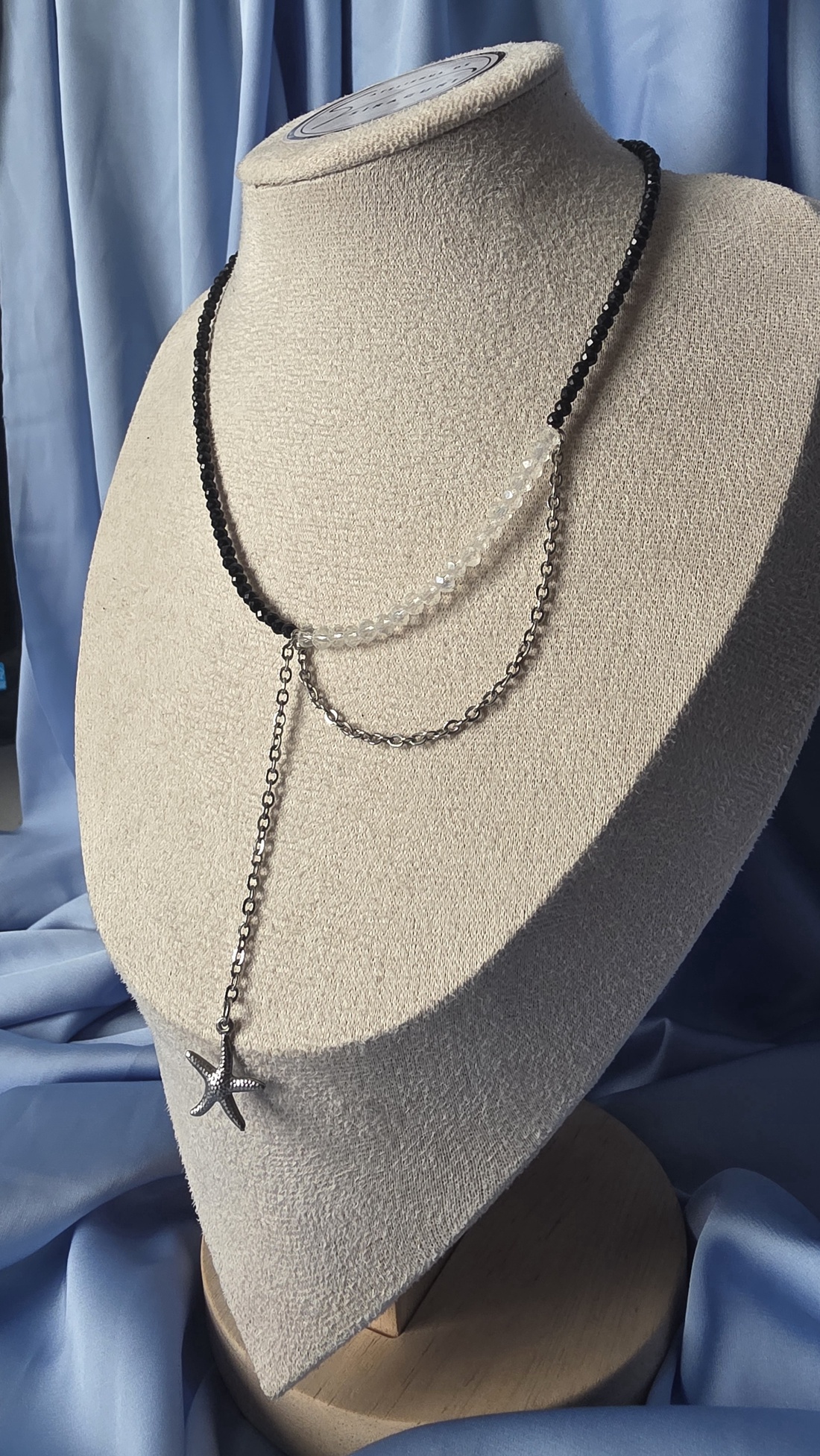 Colier din mărgele negre și transparente cu lanț din oțel inoxidabil - bijuterii - coliere - coliere din mărgele - Artynos.ro