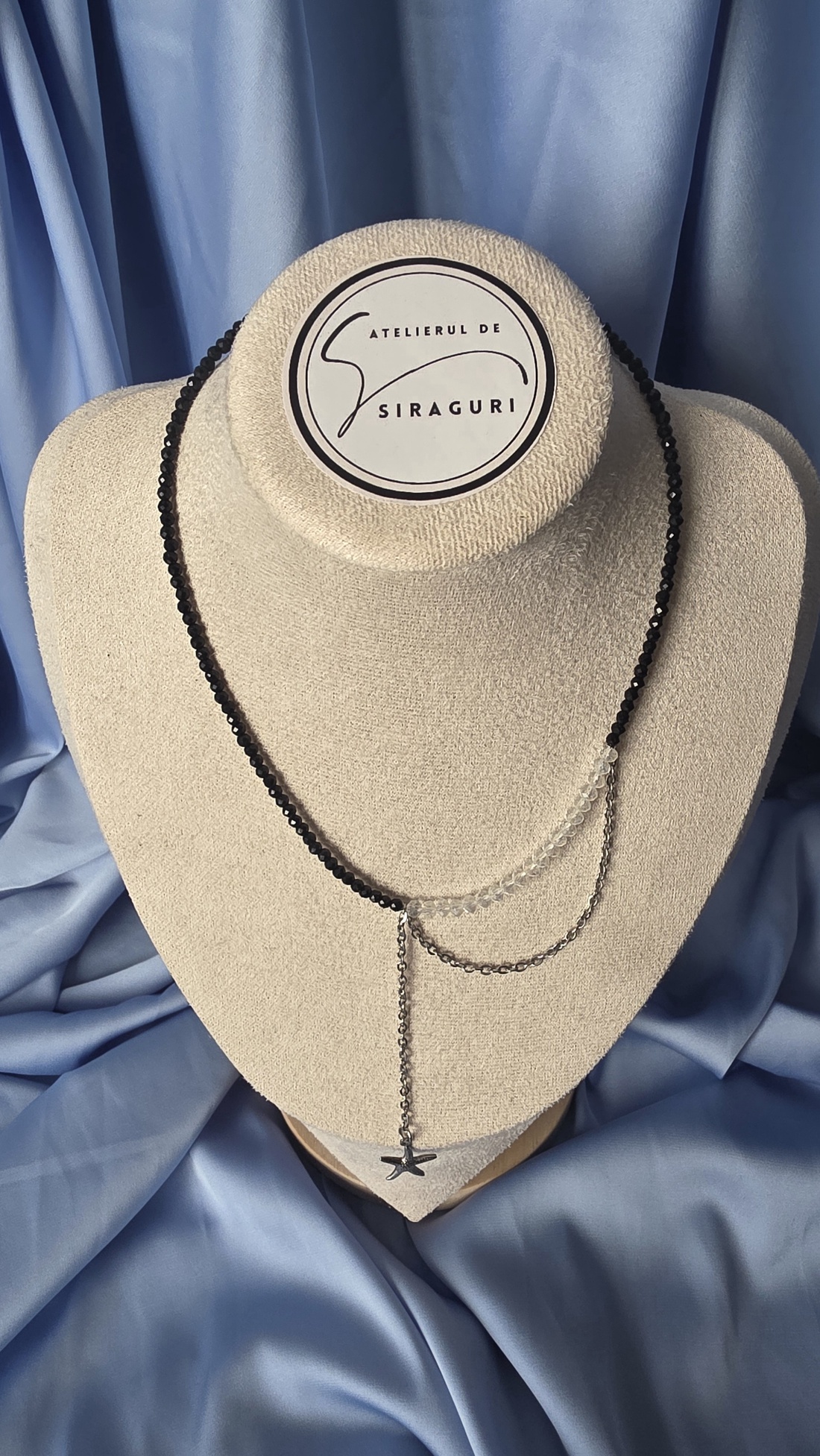 Colier din mărgele negre și transparente cu lanț din oțel inoxidabil - bijuterii - coliere - coliere din mărgele - Artynos.ro