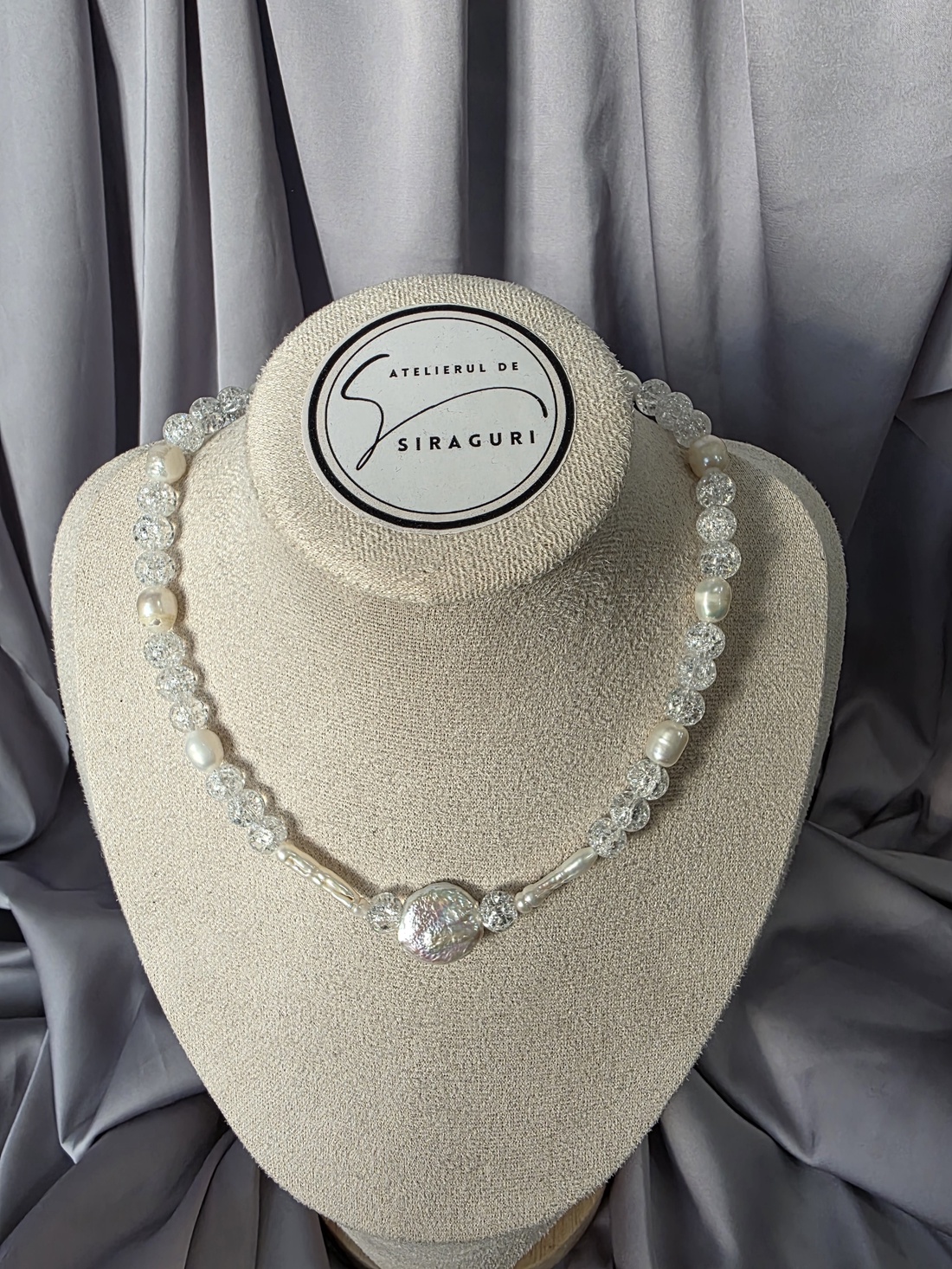 Colier din cuarț spart și perle de cultură - bijuterii - coliere - coliere cu pandative - Artynos.ro