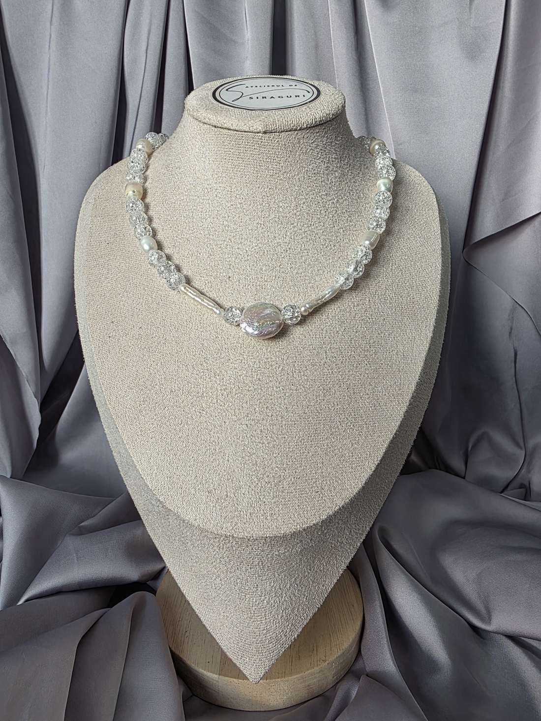 Colier din cuarț spart și perle de cultură - bijuterii - coliere - coliere cu pandative - Artynos.ro