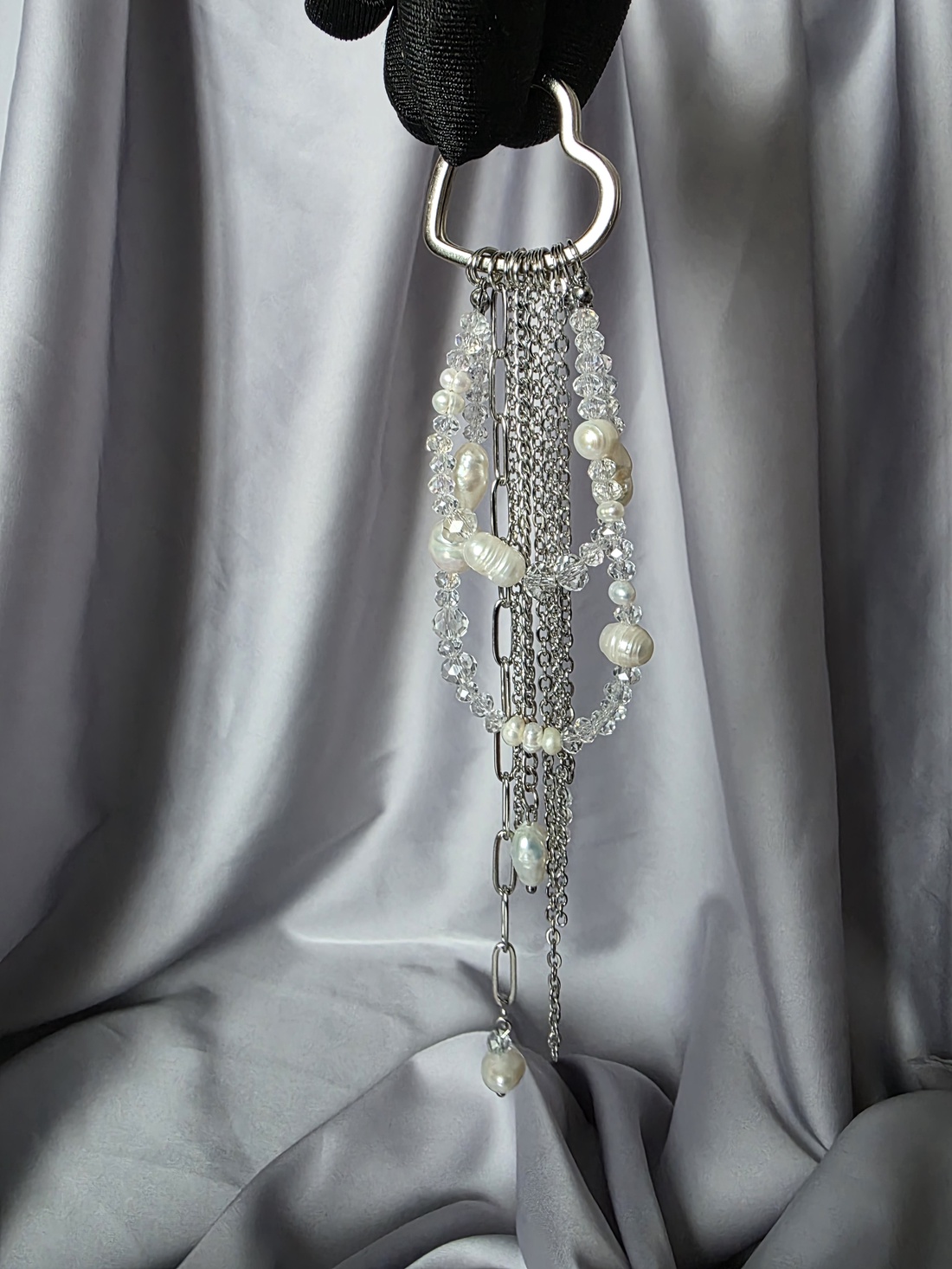 Breloc din oțel inoxidabil  si margele transparente și perle de cultura - genți și portofele - accesorii genți - breloc - Artynos.ro