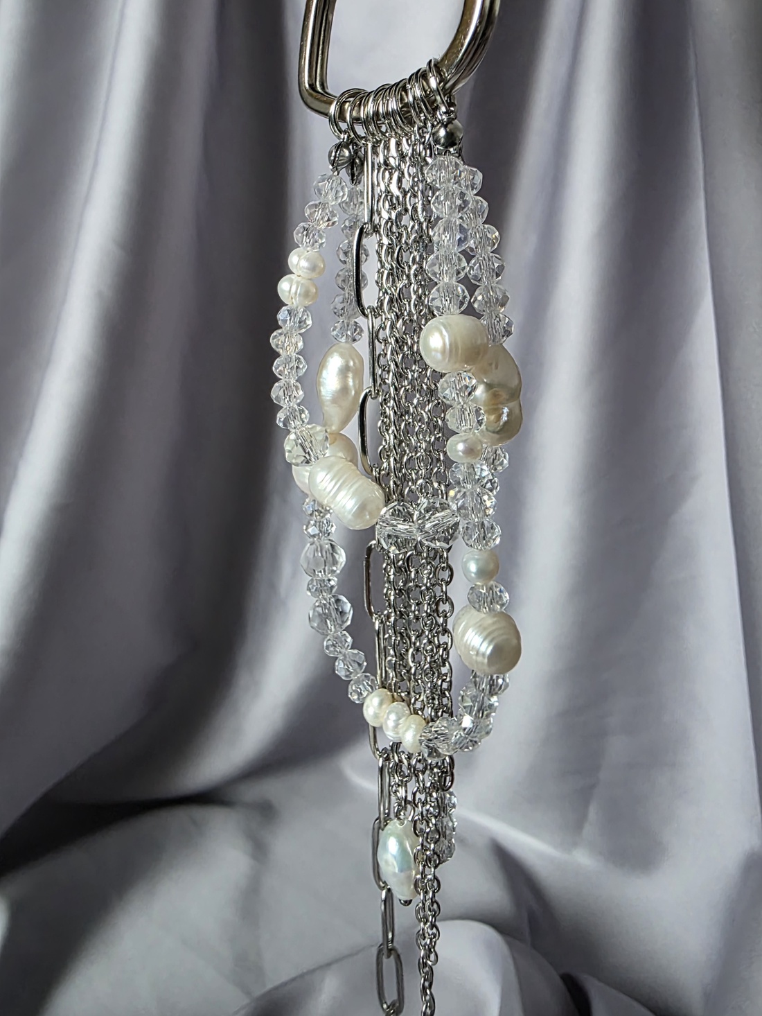 Breloc din oțel inoxidabil  si margele transparente și perle de cultura - genți și portofele - accesorii genți - breloc - Artynos.ro