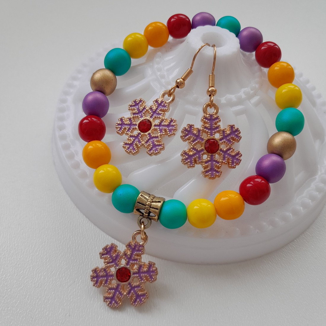 Bijuterii fulg de nea - brățară, cercei -  - Artynos.ro