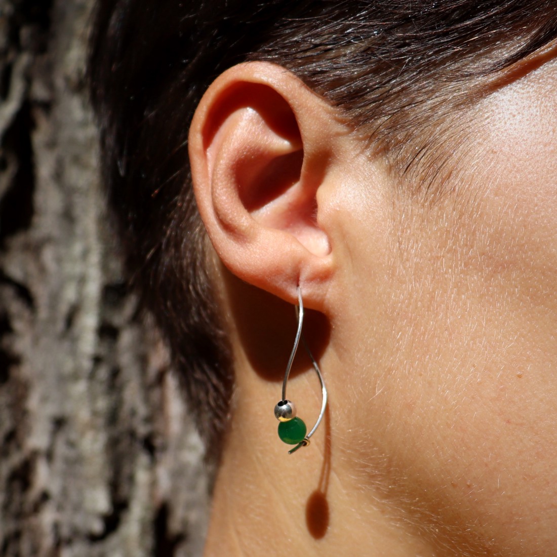 Pietre de jad verde, pereche de cercei din argint pentru femei (EF.115) - bijuterii - cercei - cercei din argint - Artynos.ro