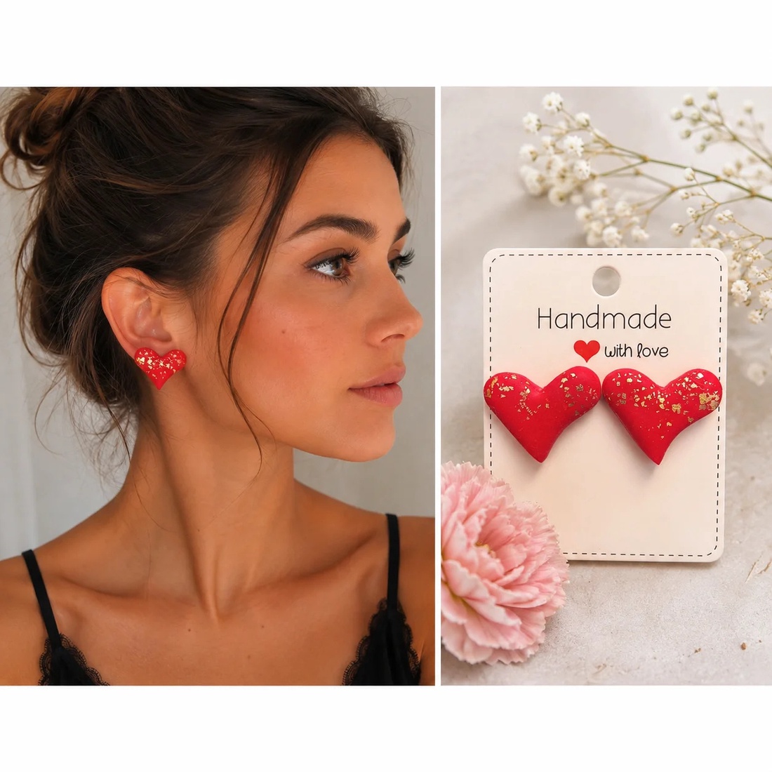 Cercei din Fimo Handmade-Velvet Heart - bijuterii - cercei - cercei din rășină - Artynos.ro