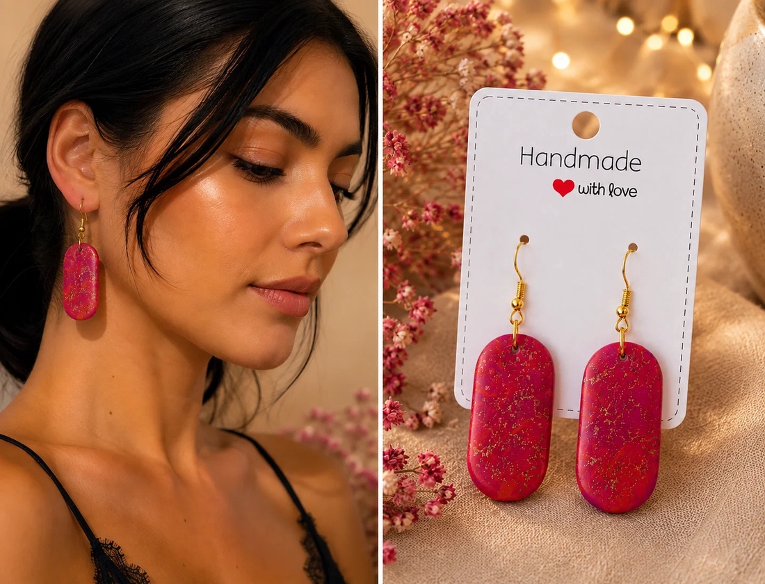 Cercei handmade din Fimo � Fuchsia Glow - bijuterii - cercei - cercei lungi - Artynos.ro