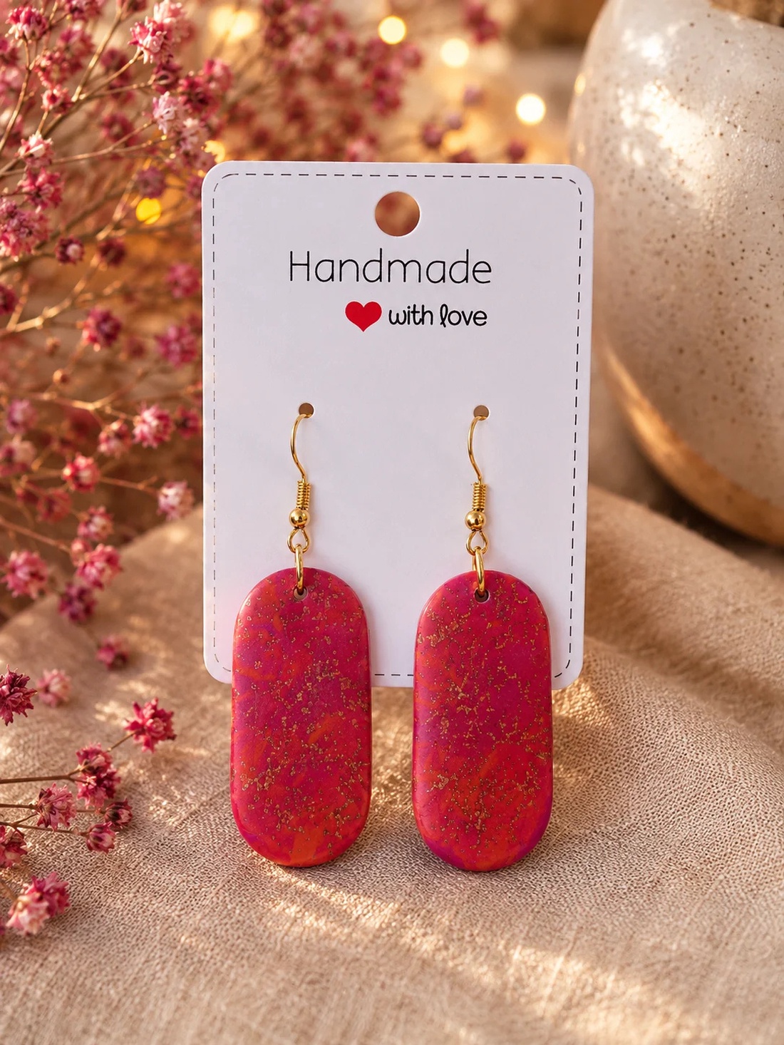 Cercei handmade din Fimo � Fuchsia Glow - bijuterii - cercei - cercei lungi - Artynos.ro