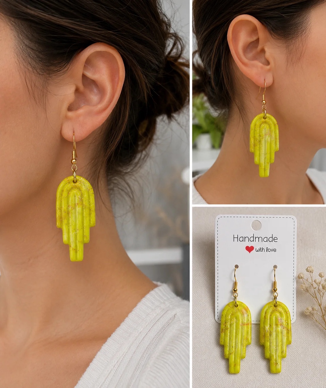 Cercei handmade din Fimo � Lime Glow - bijuterii - cercei - cercei lungi - Artynos.ro