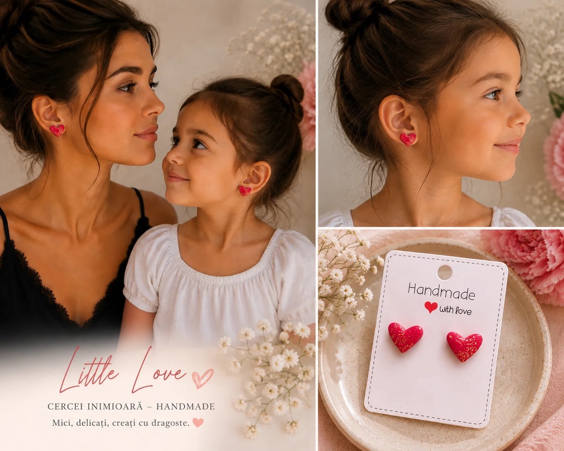 Cercei inimioară Little Love � Handmade - bijuterii - cercei - clipsuri - Artynos.ro