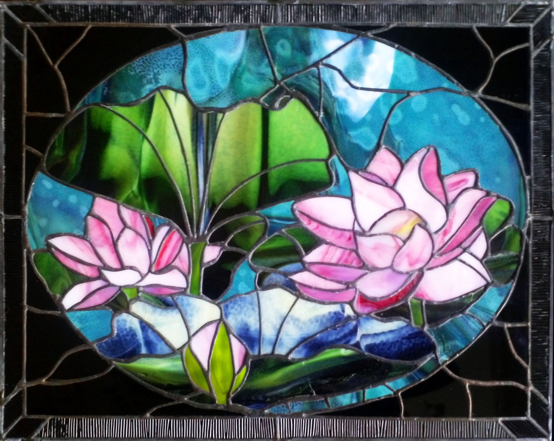 Lotuși Tavi, imagine de perete tiffany luminoasă - casă & stil de viață - decorațiuni de casă - picturi murale - artă murală din sticlă - Artynos.ro