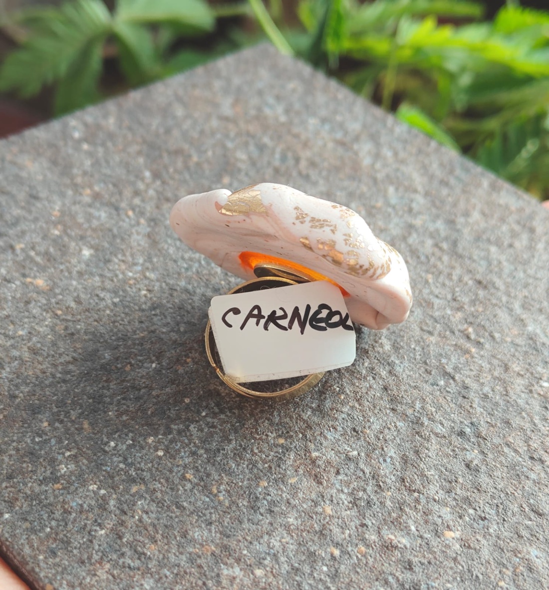 Inel Roz Peach Maximalist Carneol Design Organic Chunky Elegant de Ocazie - bijuterii - inele - inele statement - Artynos.ro