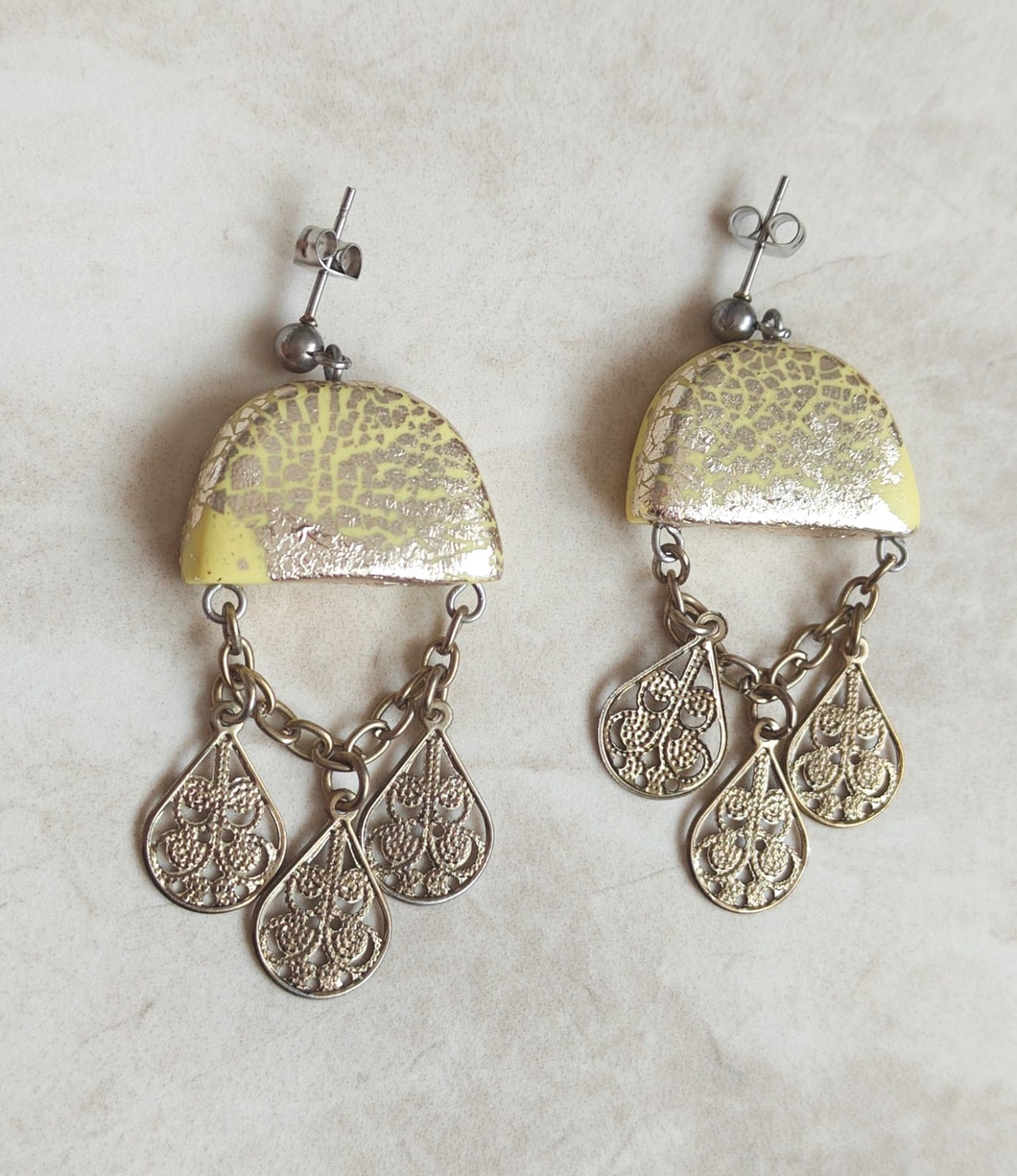 Cercei Statement Lime - Decoratiuni Nomad Metalice Vintage Reciclate - Witchy Fantezie Baroc Clasic - bijuterii - cercei - cercei lungi - Artynos.ro